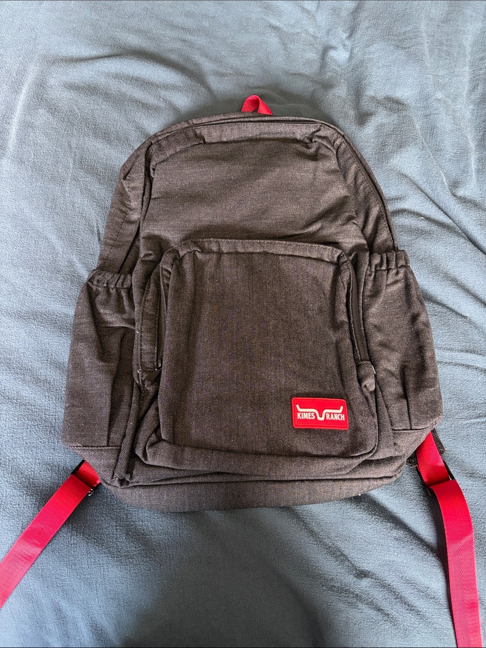 Kimes Ranch Dark Denim Backpack with Red Accents
